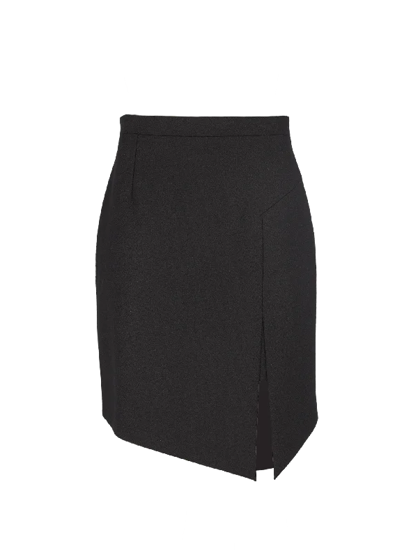 front-slit wool knee-length skirt