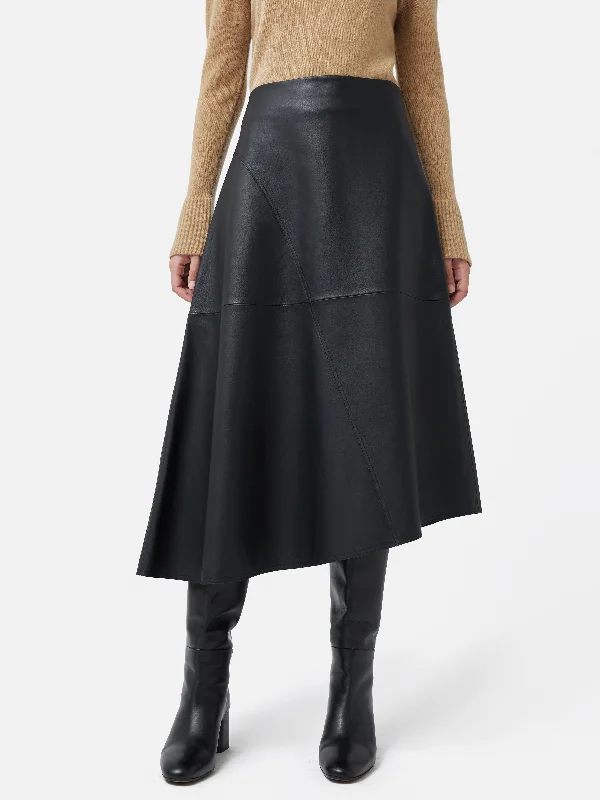 Leather Midi Asymmetric Skirt | Black