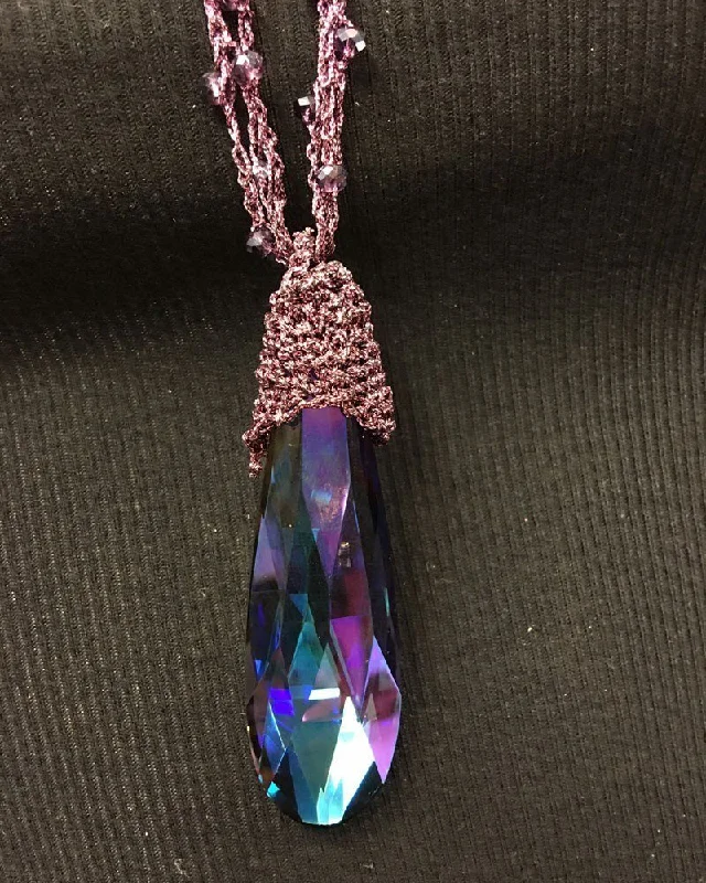 Crochet Crystal Necklace Purple