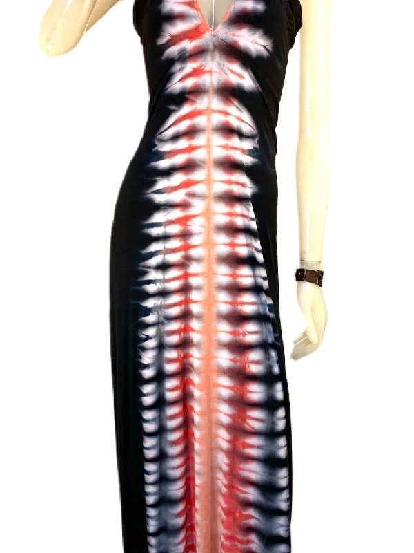 E-Motions Halter Maxi Dress Black Pink Tie Dye