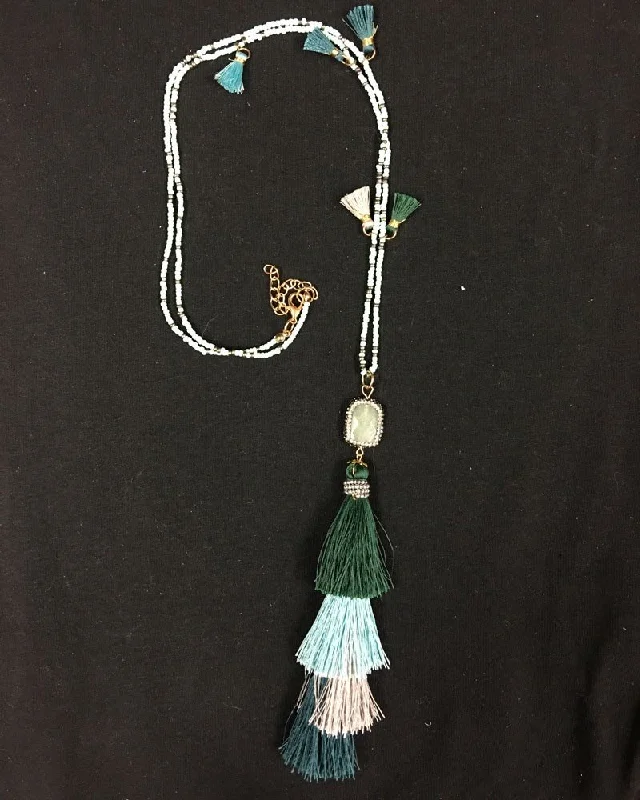 Hand Strung Beaded 4 Tier Tassel Necklace