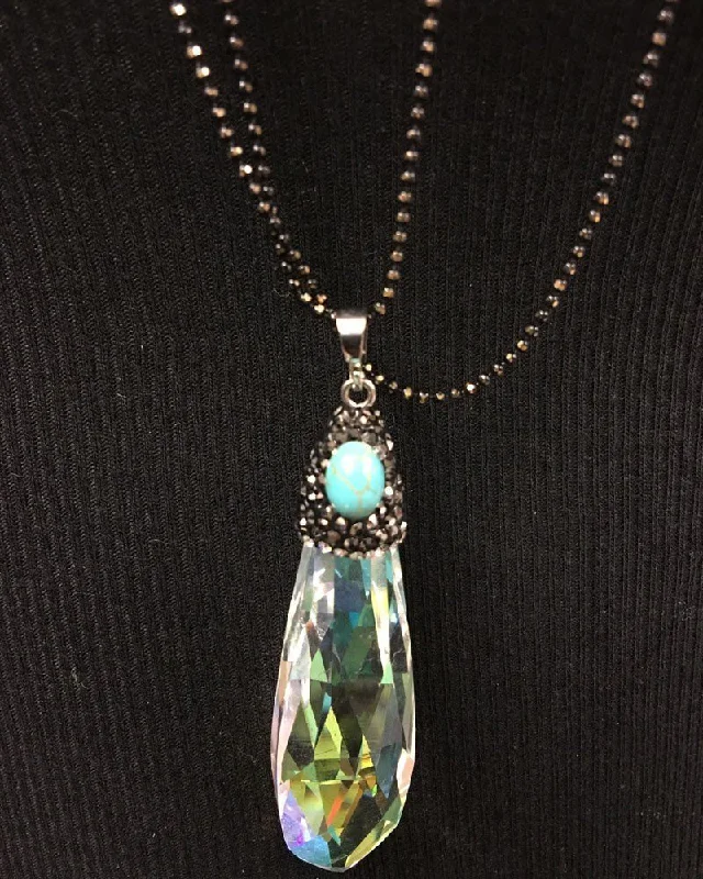 Large Crystal w/Turq Pendant necklace