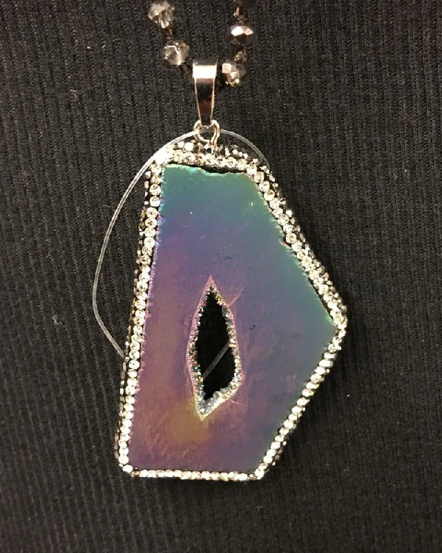 Rainbow Titanium Druzy Necklace with smokey crystals and pearls