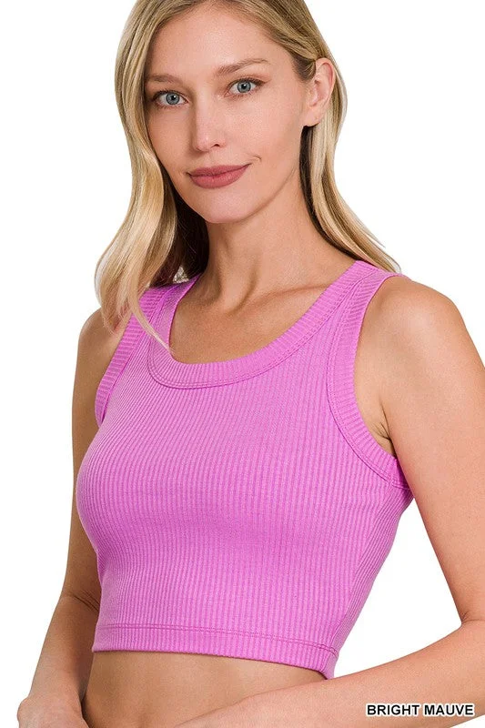 Zenana RIBBED SCOOP NECK CROP TANK TOP