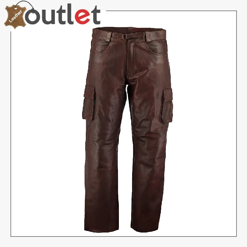 Brown Military Cargo Motorcycle Leather Pants