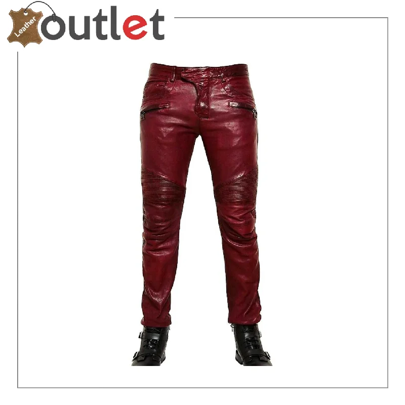 Edgy Denim Style Mens Leather Pant - Handmade Leather Pants