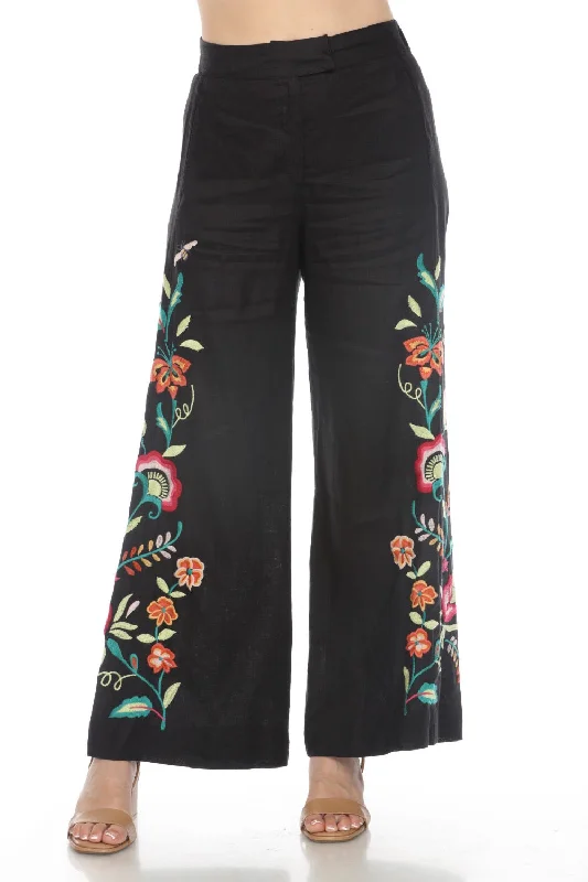 Johnny Was JWLA Averi Wide Leg Embroidered Linen Pants Boho Chic J69524 *