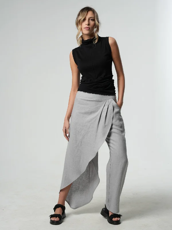 Loose Linen Pants In Gray