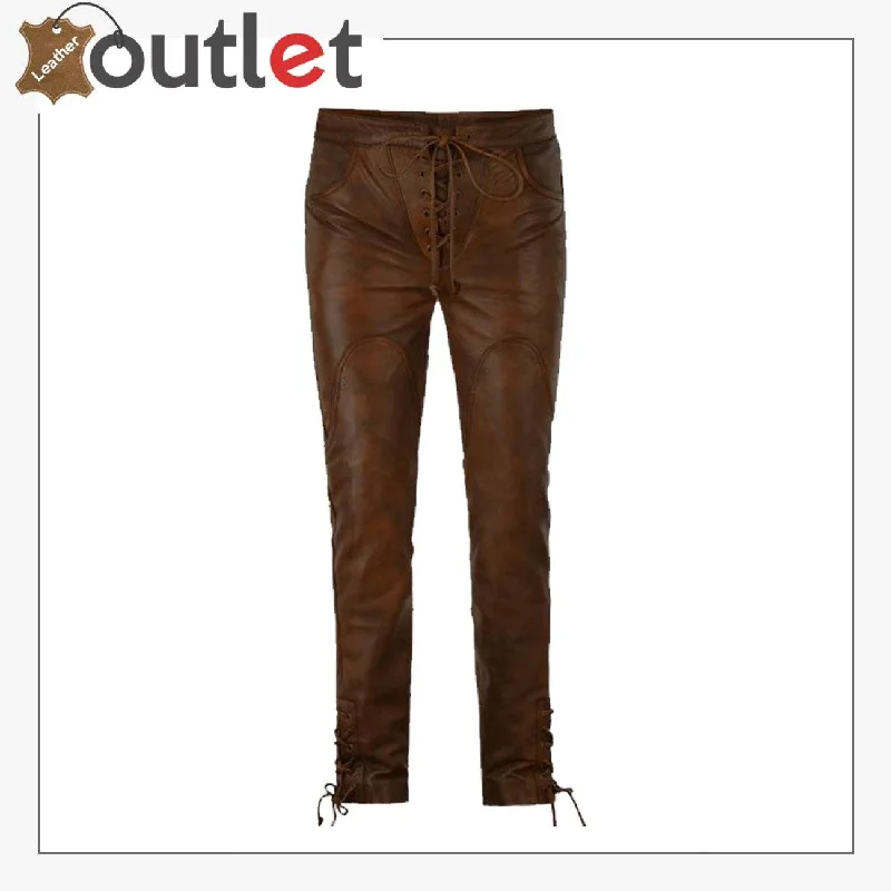 Men Cowboy Lace Up Leather Pants