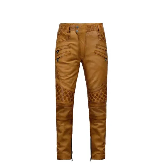 Men's New Style Burnt Brown Leather Pant