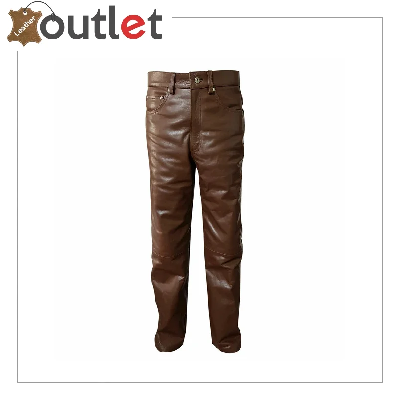 Men's real cowhide leather pant brown