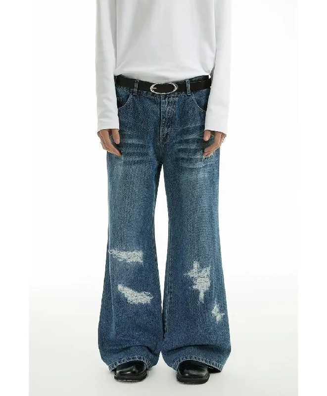 Distressed Scratches Whiskers Jeans