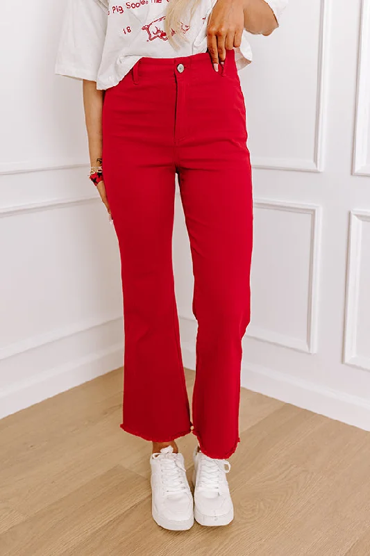 The Quinn High Waist Ankle Flare in Red