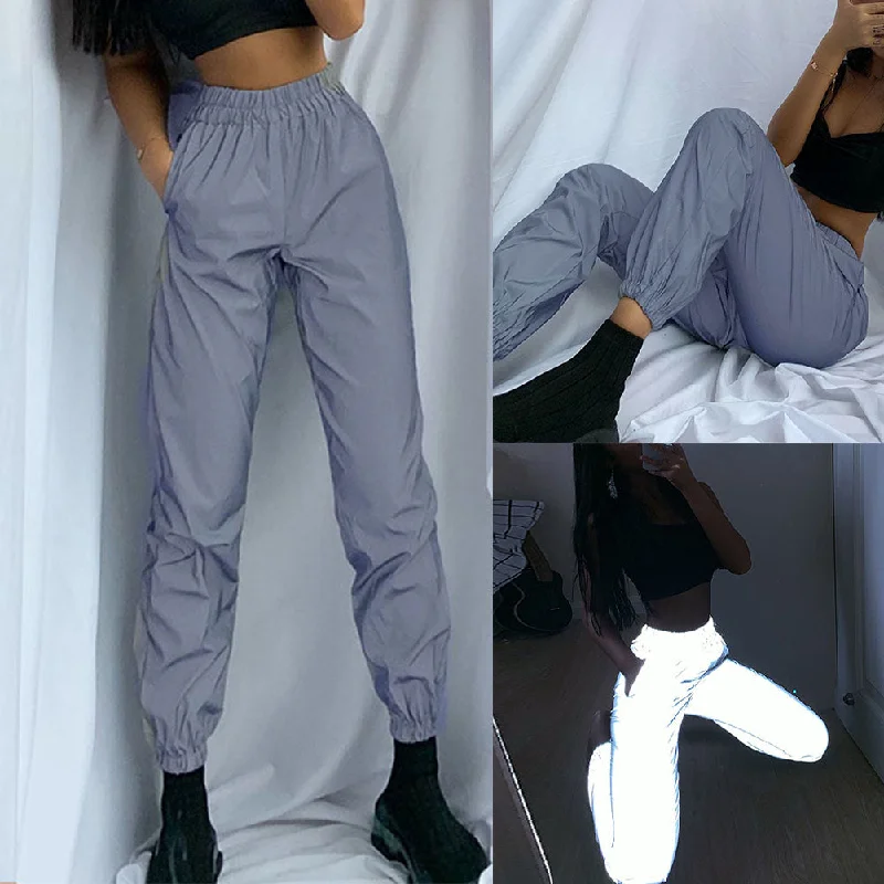 Women Sweatpant flash Reflective Pants Joggers Hip Hop Dance Show Party Night Jogger Baggy Trousers Plus Size odblaskowe spodnie