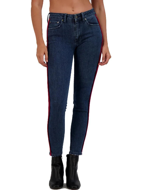 Womens High Rise Contrast Trim Skinny Jeans